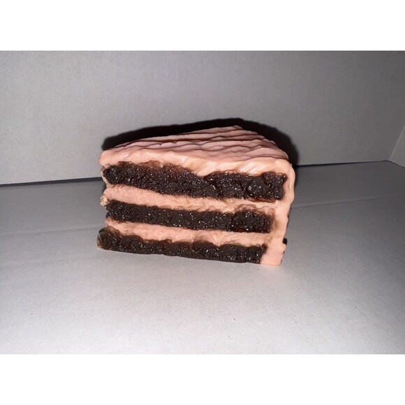 MTC 1987 VTG Play Pretend Food Dessert Chocolate Cake Slice Pink Frosting Prop - Picture 1 of 7